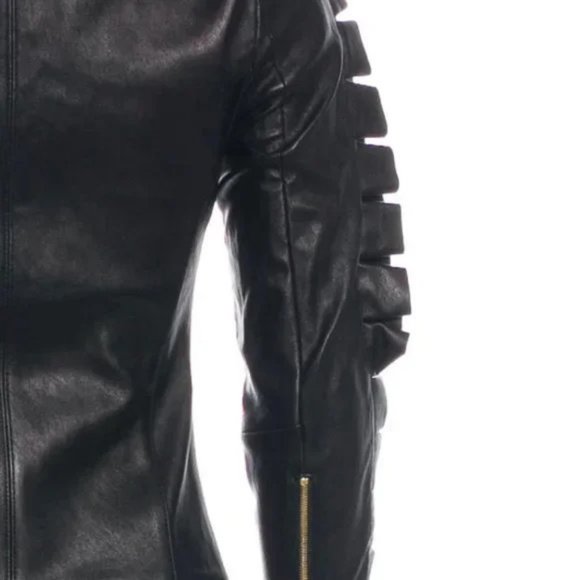 Thomas Wylde Black Leather Jacket with Statement Sleeves, SZ XXS - Picture 5 of 5